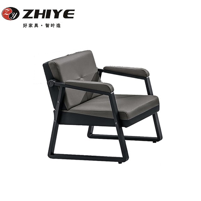 Modern design grey leather office sofa with stainless steel base