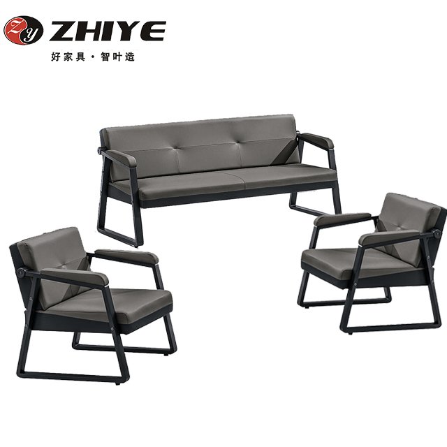 Modern design grey leather office sofa with stainless steel base