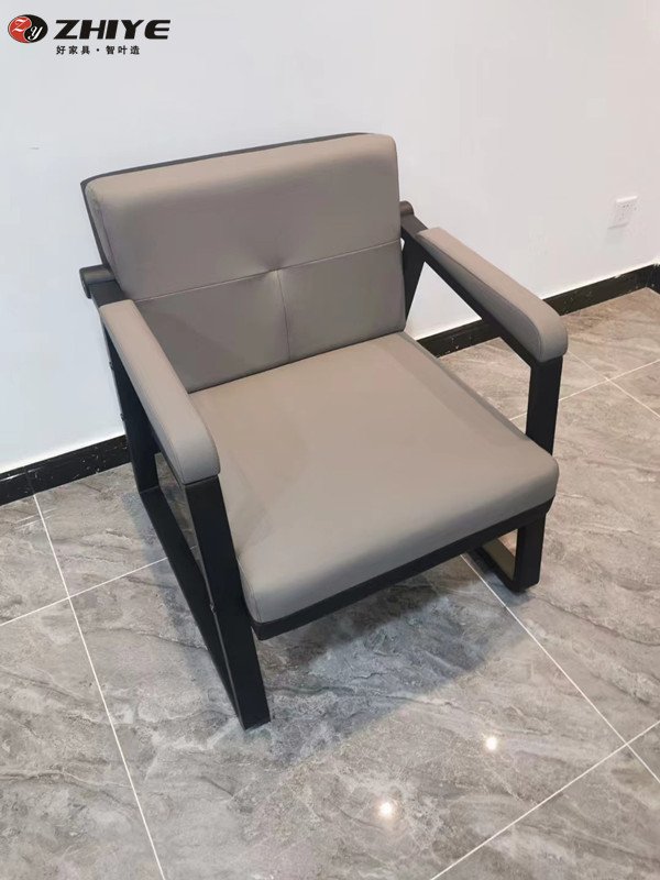 Modern design grey leather office sofa with stainless steel base