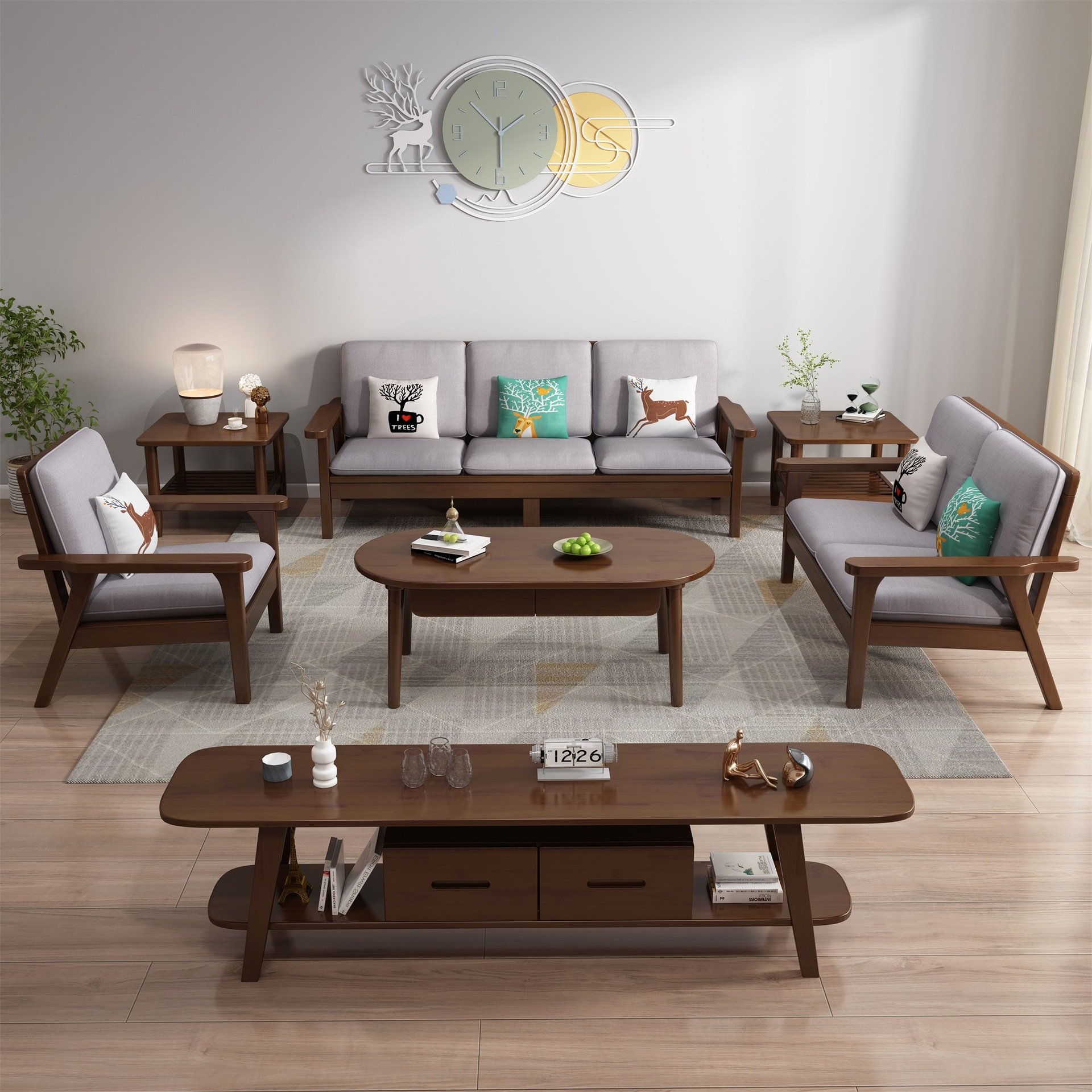 Solid Wood Nordic Minimalist Wooden Sofa Set Design For Living Room Product Sofa Combination