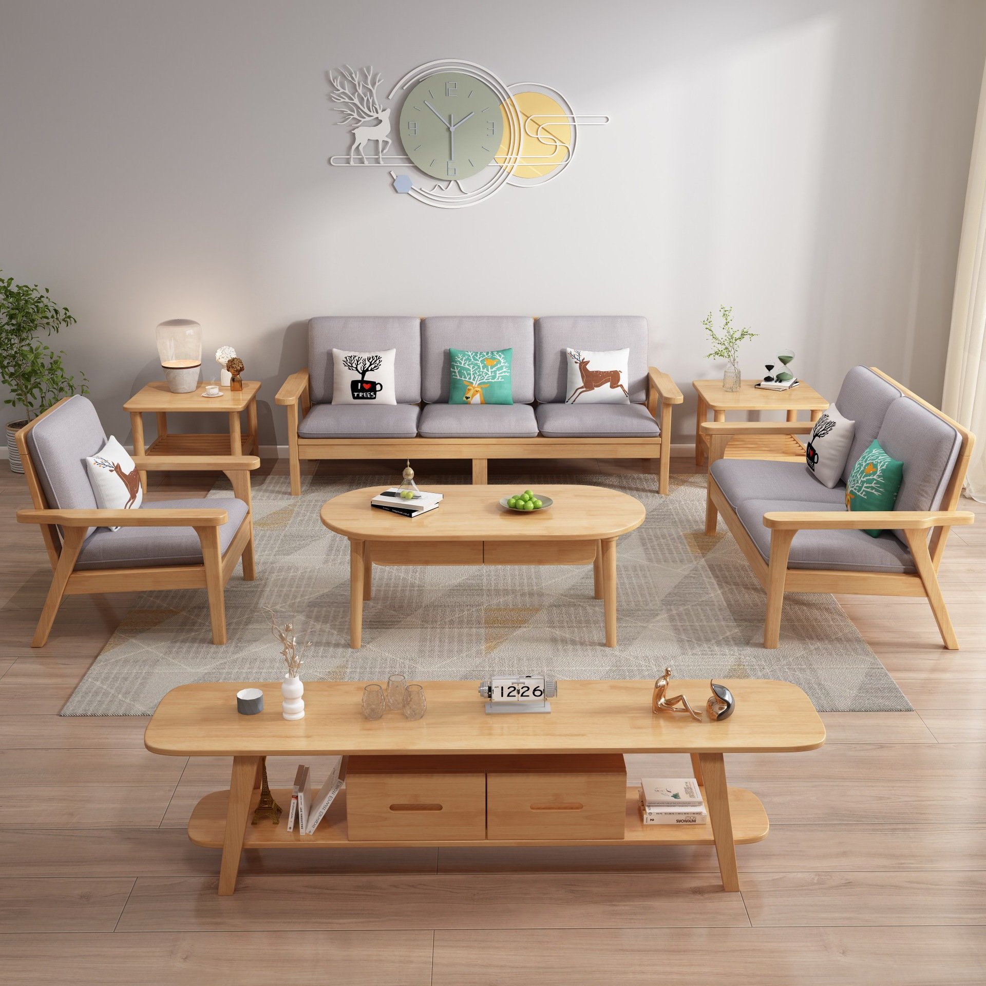 Solid Wood Nordic Minimalist Wooden Sofa Set Design For Living Room Product Sofa Combination
