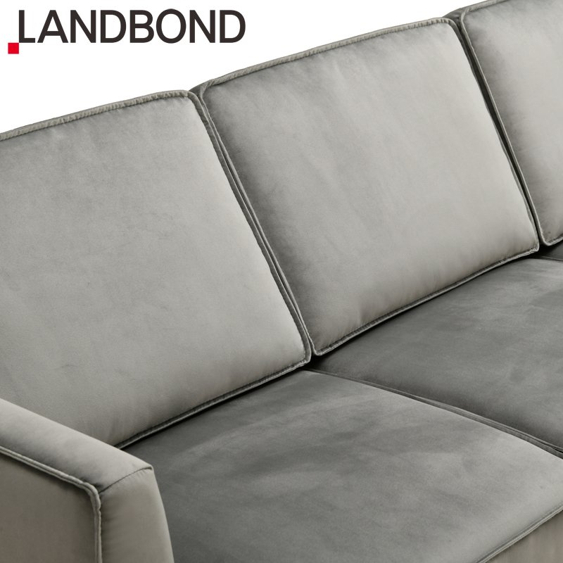 European L Shape Kd Design Home Furniture Corner Couch Luxury Living Room Modern Grey Velvet Sofa Set