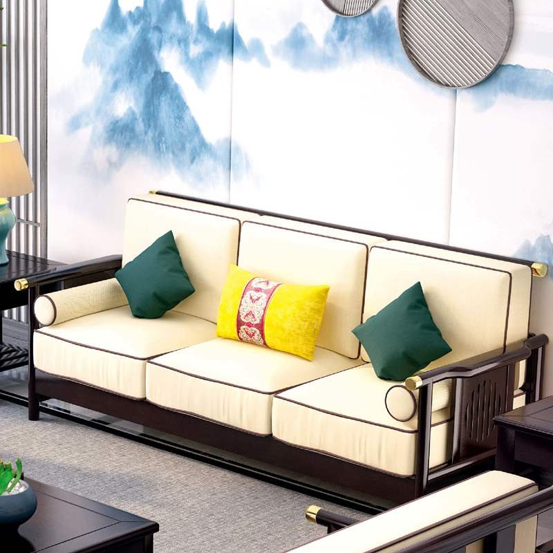 New design carved wood frame upholstered fabric cushion hotel couch Chinese home living room furniture 1 2 3 seat sectional sofa