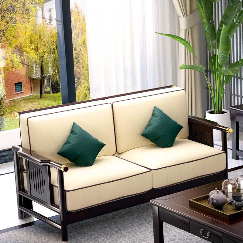 New design carved wood frame upholstered fabric cushion hotel couch Chinese home living room furniture 1 2 3 seat sectional sofa
