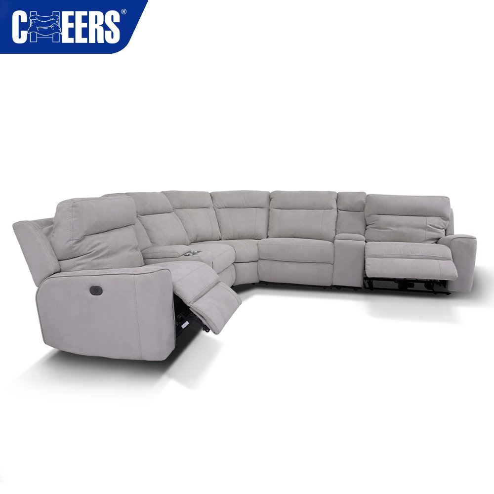 MANWAH CHEERS New Design Electric Fabric Recliner Sectional Sofa Set with USB Port and Storage Box for Living Room Sofa