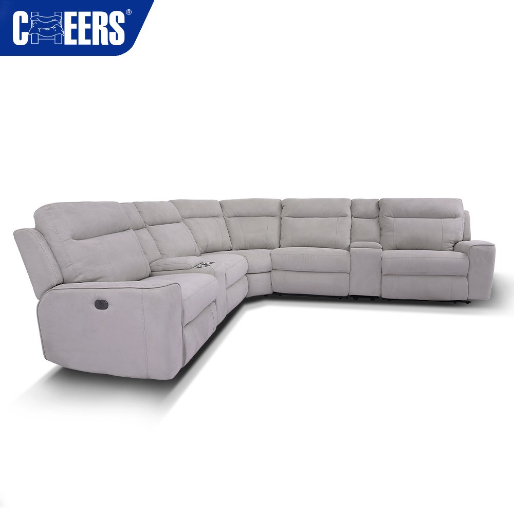 MANWAH CHEERS New Design Electric Fabric Recliner Sectional Sofa Set with USB Port and Storage Box for Living Room Sofa