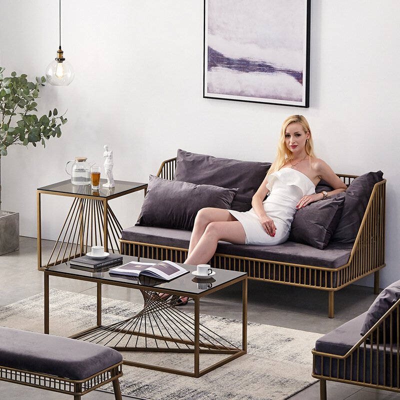 Nordic Colorful Minimalist Modern Iron Metal Golden Foot Restaurant Booth Sofa