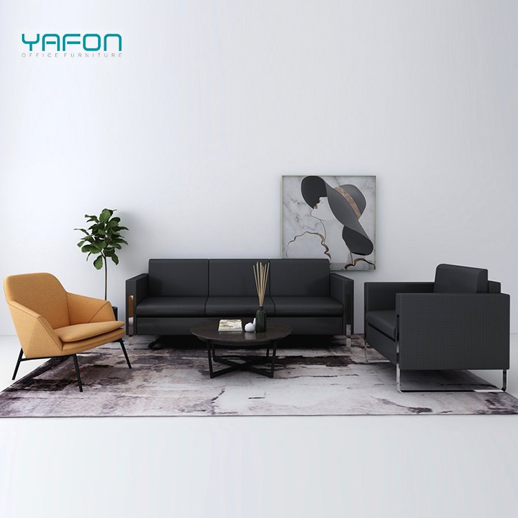 Modern furniture black office sofa 3 seater leather sectional office sofa lounge