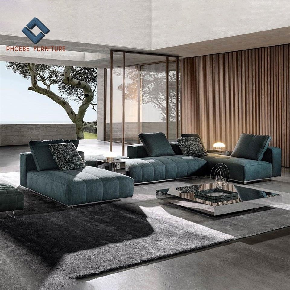 Italy modern goodman design nice sewing base stainless steel sofa living room furniture sectional couch set
