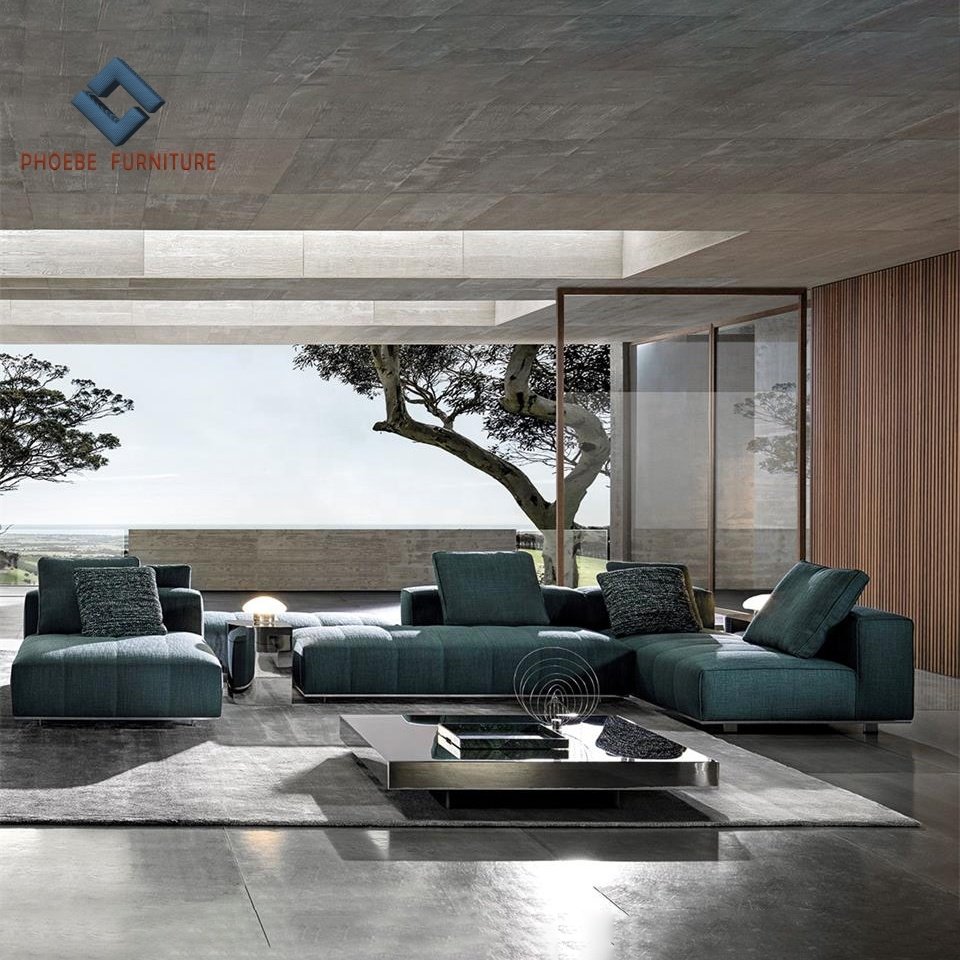 Italy modern goodman design nice sewing base stainless steel sofa living room furniture sectional couch set