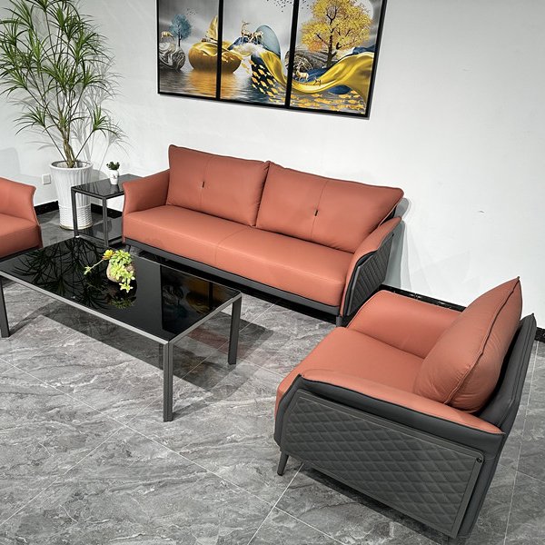 Modern European style living room office furniture sofa 3 seater leather sectional sofa set modern