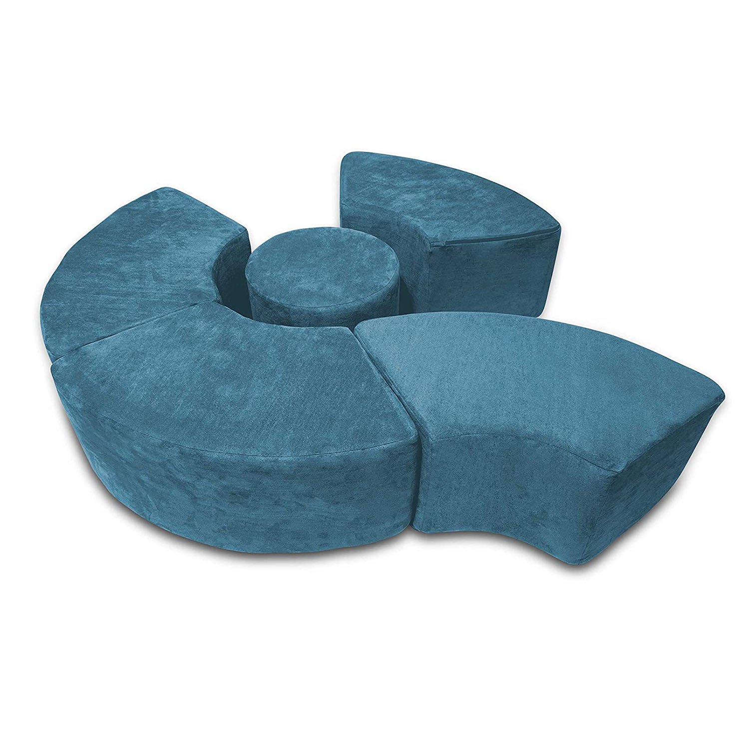 2024 New Design 5 Piece Soft Furniture Play Set Modular Microsuede Foam Play Circle Bench and Table for Creative Kids