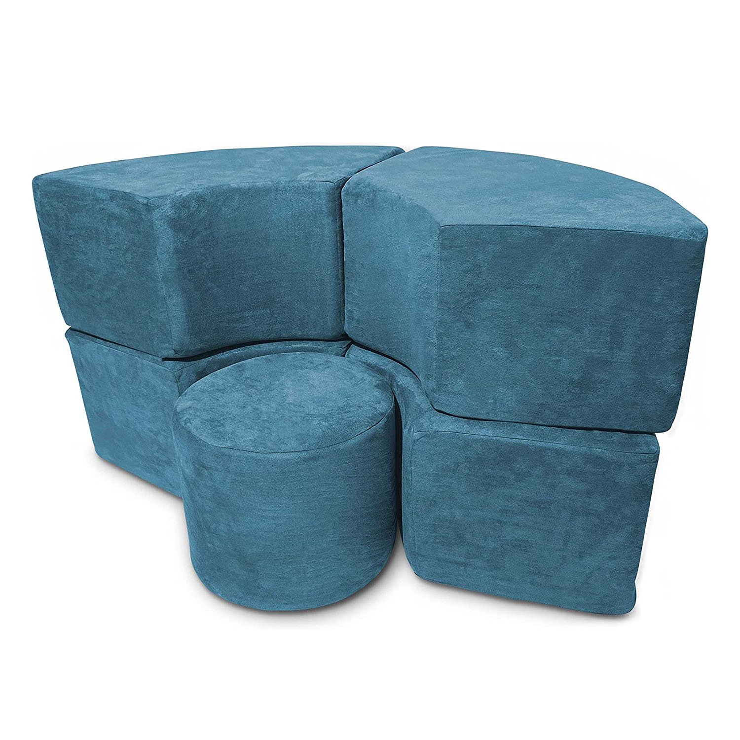 2024 New Design 5 Piece Soft Furniture Play Set Modular Microsuede Foam Play Circle Bench and Table for Creative Kids