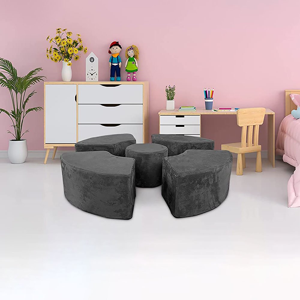 2024 New Design 5 Piece Soft Furniture Play Set Modular Microsuede Foam Play Circle Bench and Table for Creative Kids