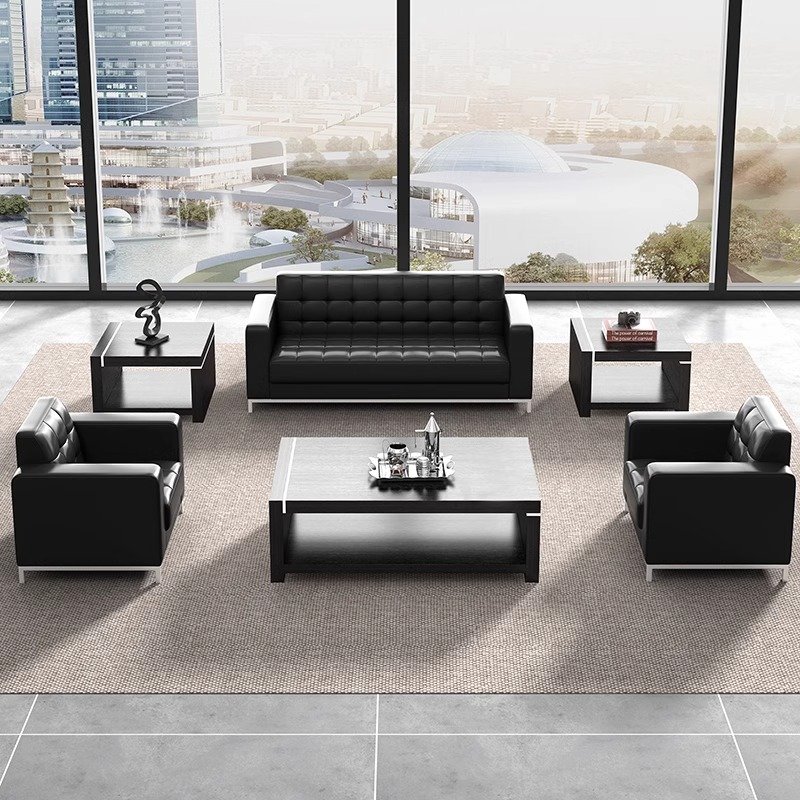 Modern Leather Office Sofa Coffee Table Combination Reception Single And Double Seats Large And Small Meeting Room Sofa