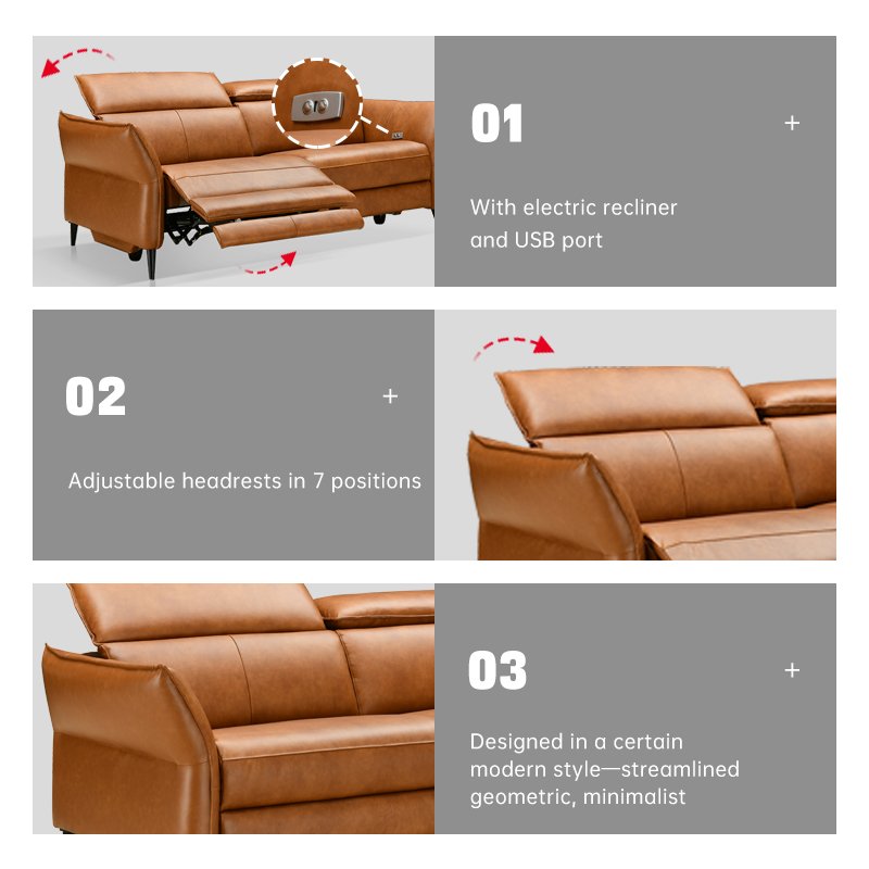 Modern European Style living room Furniture Set Electric Cinema Leather Power Reclining 3 Seater Recliner Sofa