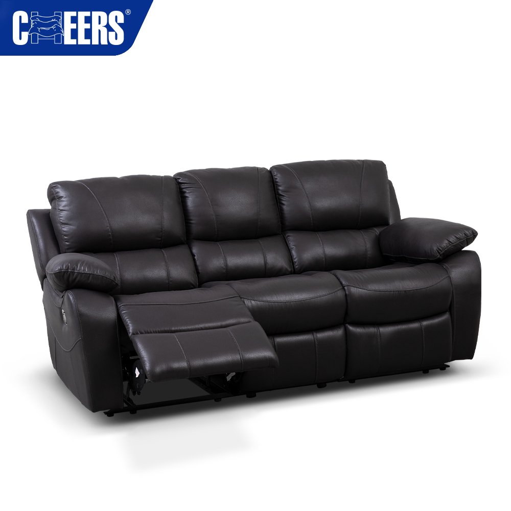 MANWAH CHEERS high end furniture living room sofa set modern luxury black leather recliner sofa set