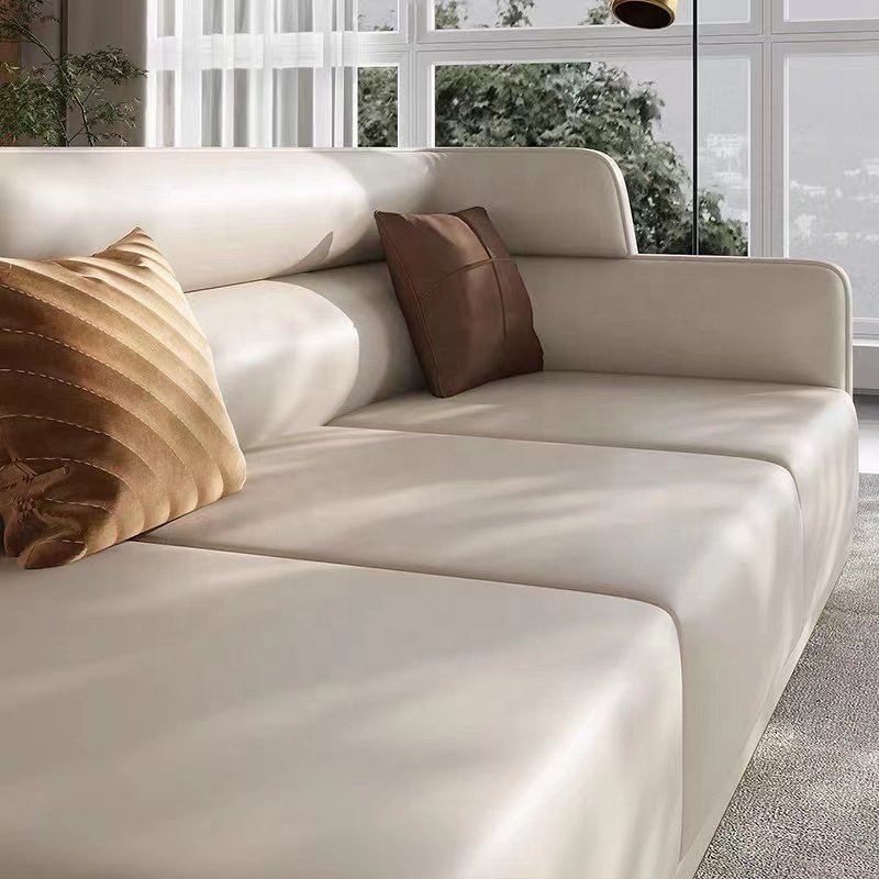 Modern light luxury leather sofa living room combination high-end high-end three seat lounge sofa