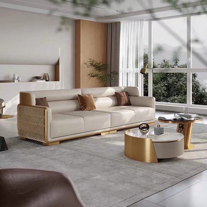 Modern light luxury leather sofa living room combination high-end high-end three seat lounge sofa