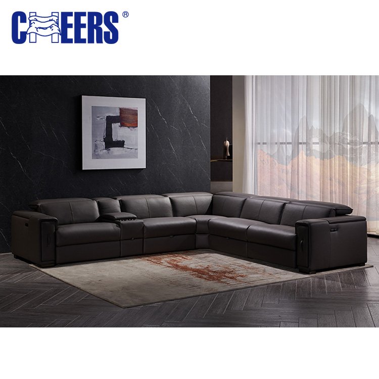 MANWAH CHEERS Power Modern Genuine Leather Living Room Furniture Reclining Sectional Recliner Sofa