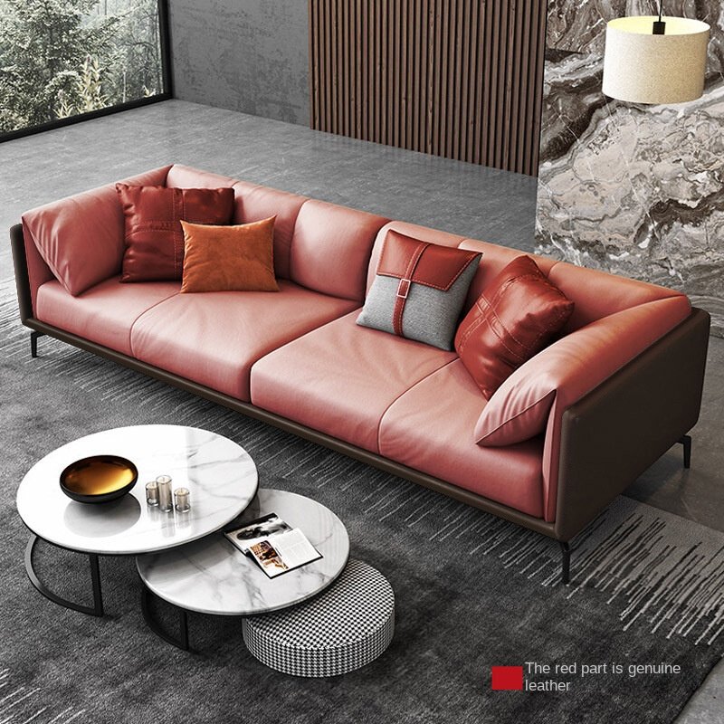 Nordic Luxury Simple Leather Office Sofa Set Business Casual Single Sofa for Three with Fabric Coffee Table for School Use