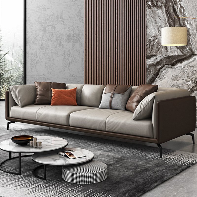 Nordic Luxury Simple Leather Office Sofa Set Business Casual Single Sofa for Three with Fabric Coffee Table for School Use