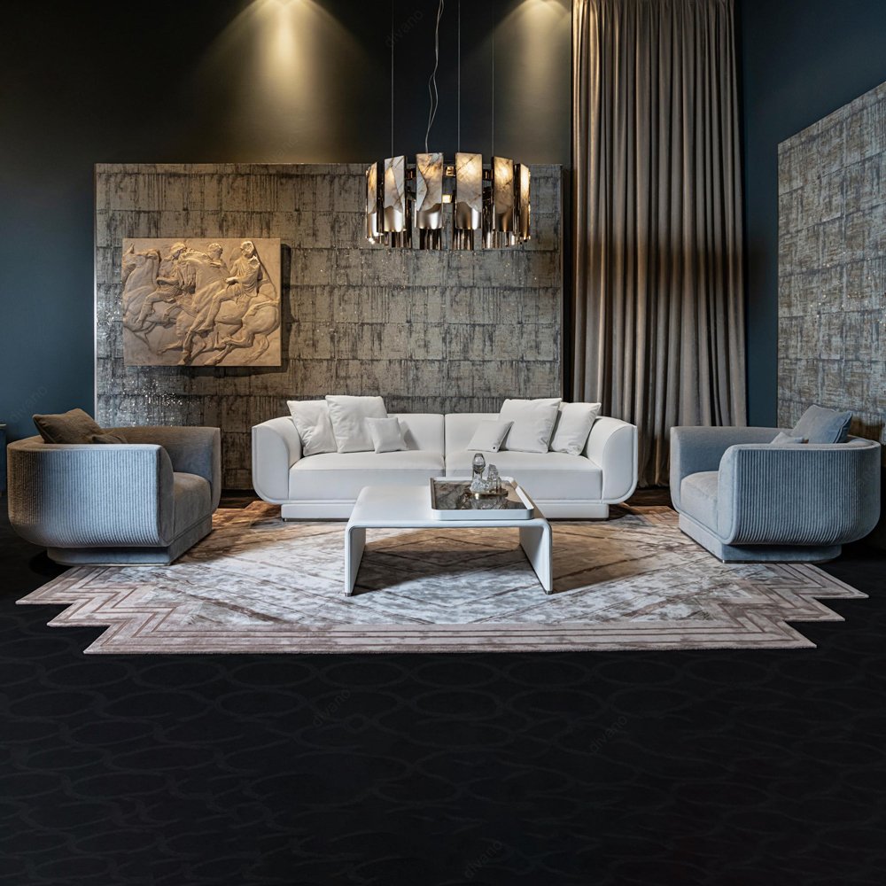 Factory Price Villa Big House Light Luxury Italian Velvet Cloth sofa Set Furniture Living Room Modern White Luxury sofa Set
