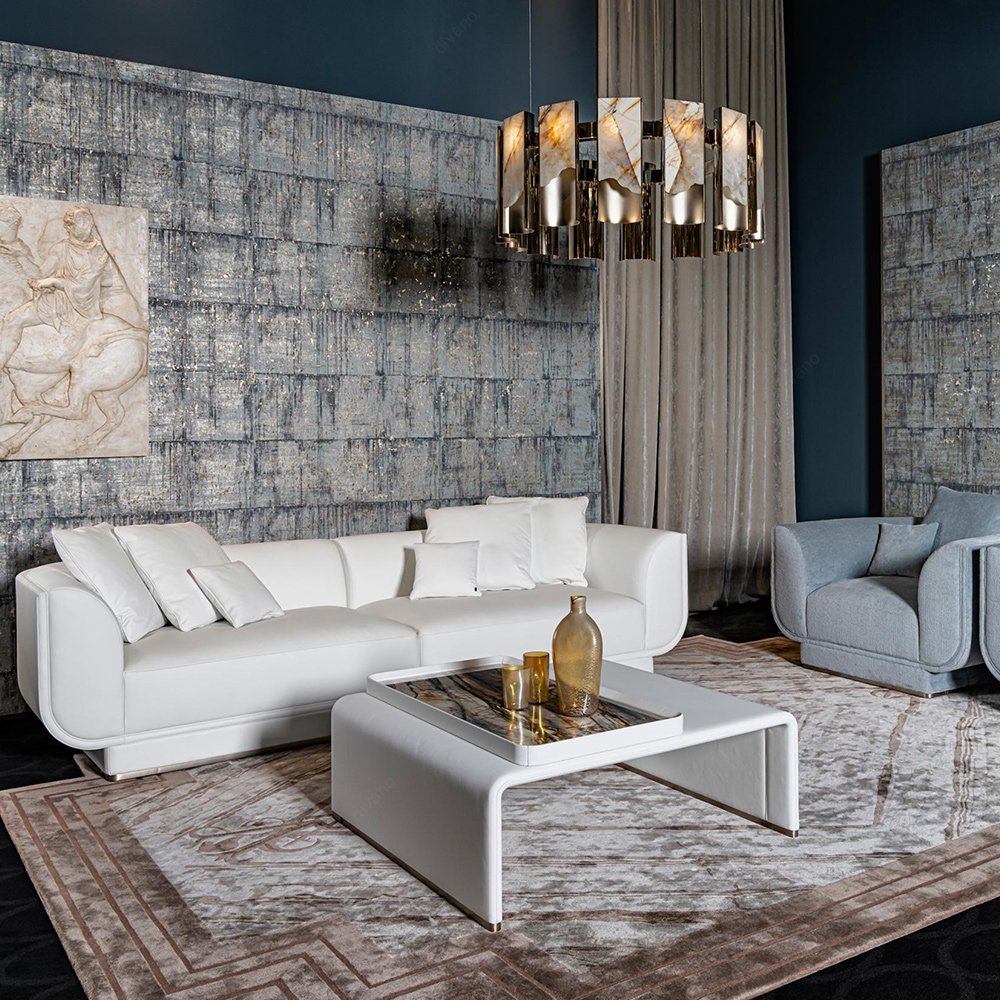 Factory Price Villa Big House Light Luxury Italian Velvet Cloth sofa Set Furniture Living Room Modern White Luxury sofa Set
