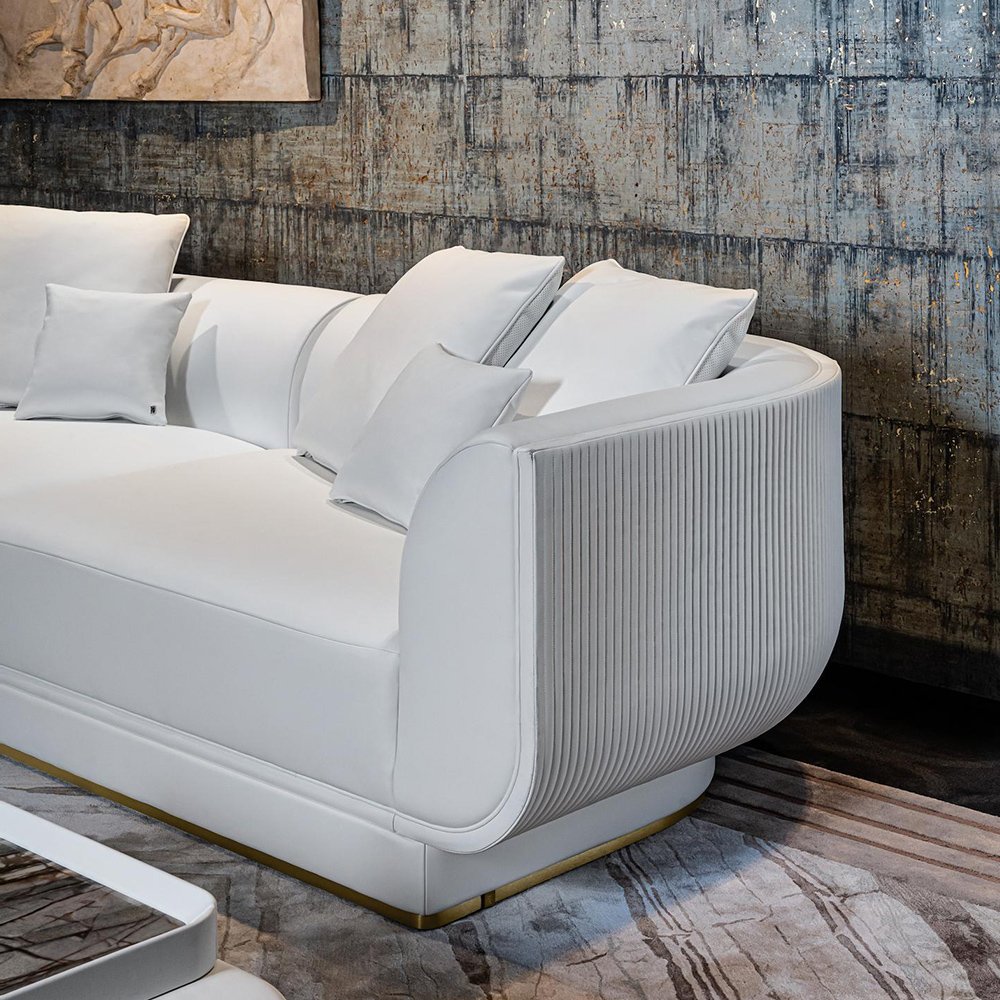 Factory Price Villa Big House Light Luxury Italian Velvet Cloth sofa Set Furniture Living Room Modern White Luxury sofa Set