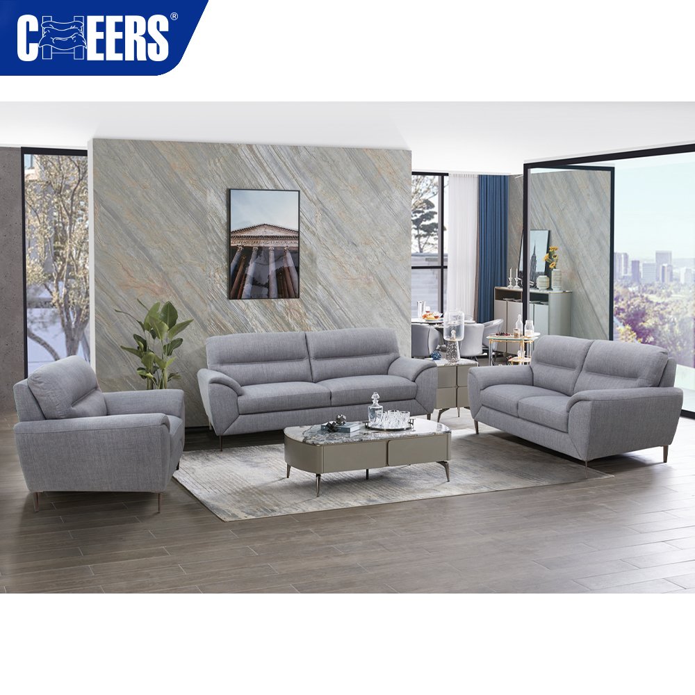 MANWAH CHEERS Gray Fabric 2 2 1 Seat Living Room Sofa With Metal Legs