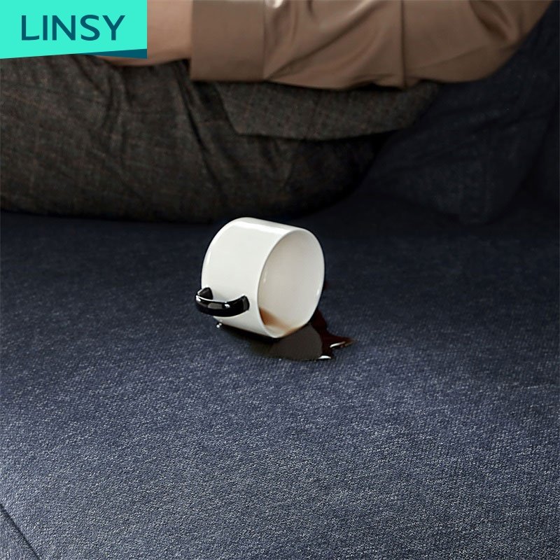Linsy Hot Selling Luxurious Iron Legs Beautiful Modern Office Bule Fabric Sofas Furniture Set Living Room Sofa S131
