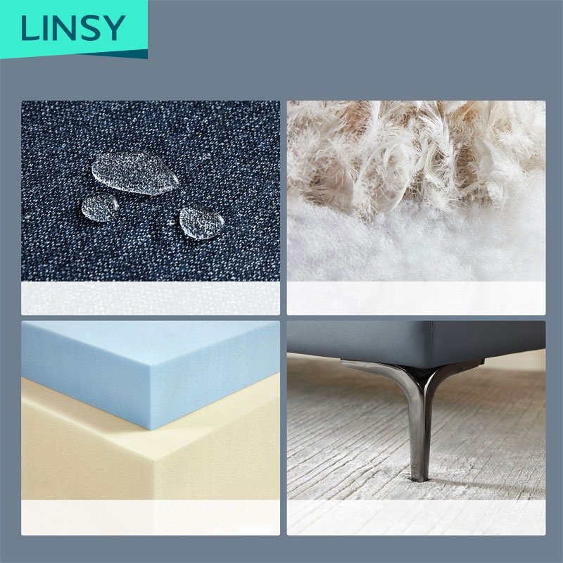 Linsy Hot Selling Luxurious Iron Legs Beautiful Modern Office Bule Fabric Sofas Furniture Set Living Room Sofa S131