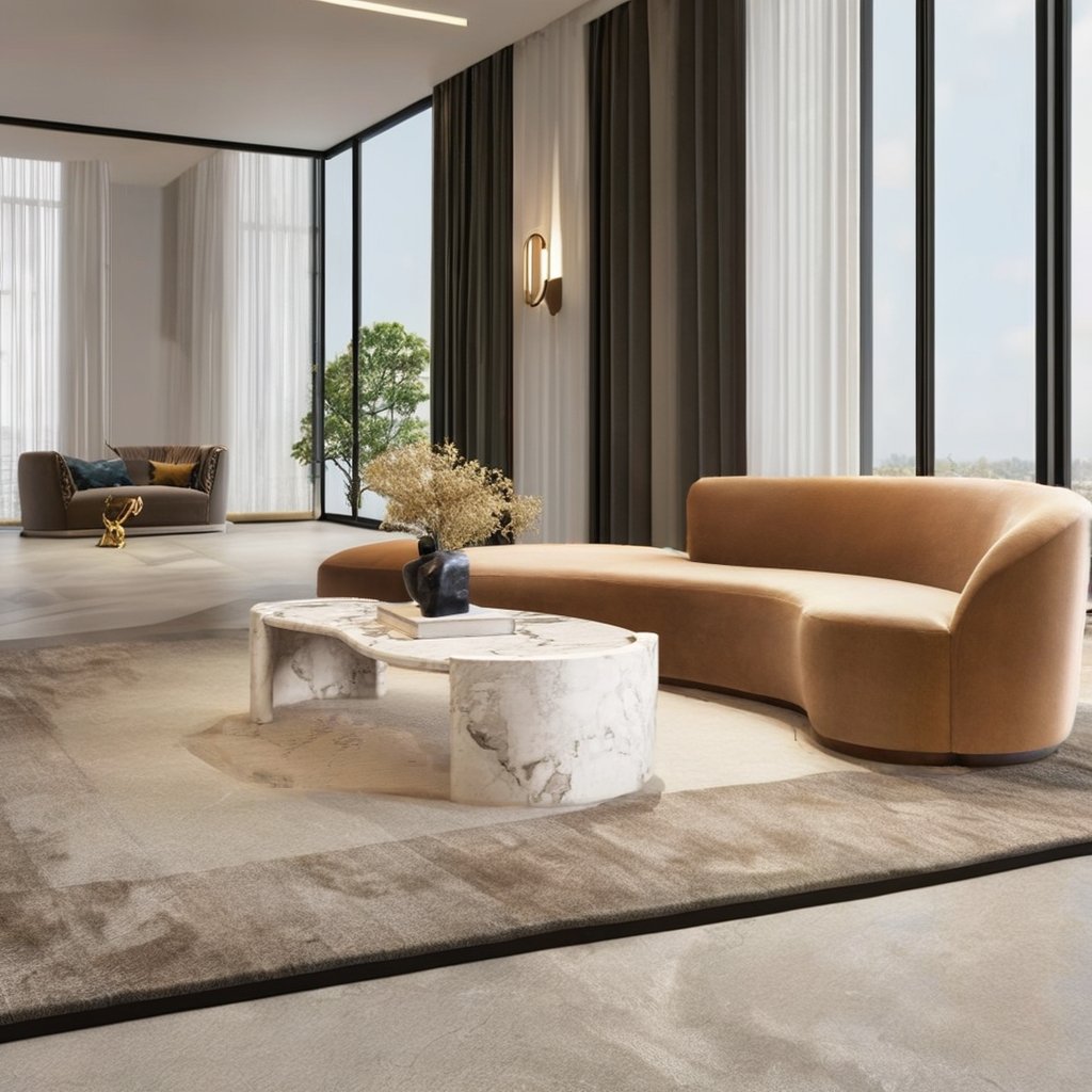 Ferly High End Modern Luxury Living Room Asymmetrical Sofa Left Arm Brown Curved Sofa