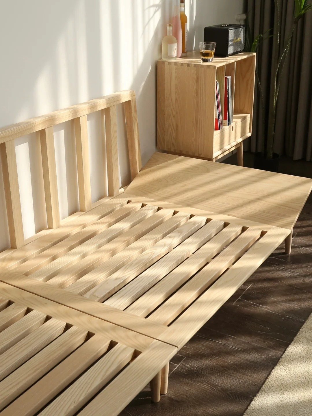 Log wind solid wood cloud sofa Japanese small apartment living room elephant ear fabric sofa beancurd block ash wood