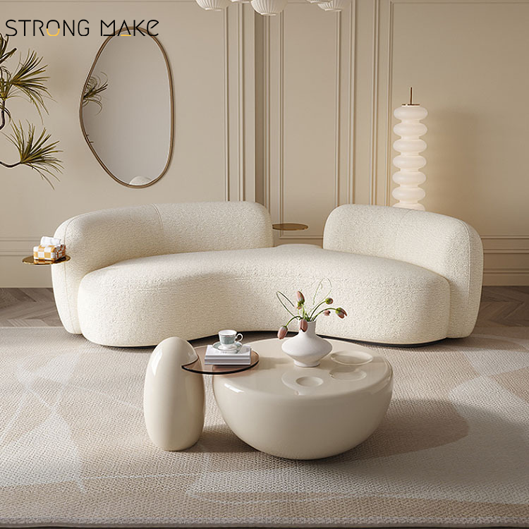 Italian Style Luxury Modern Home Furniture Canape De Salon Upholstery Tray Sofa Couch Curved Boucle Sofa For Living Room