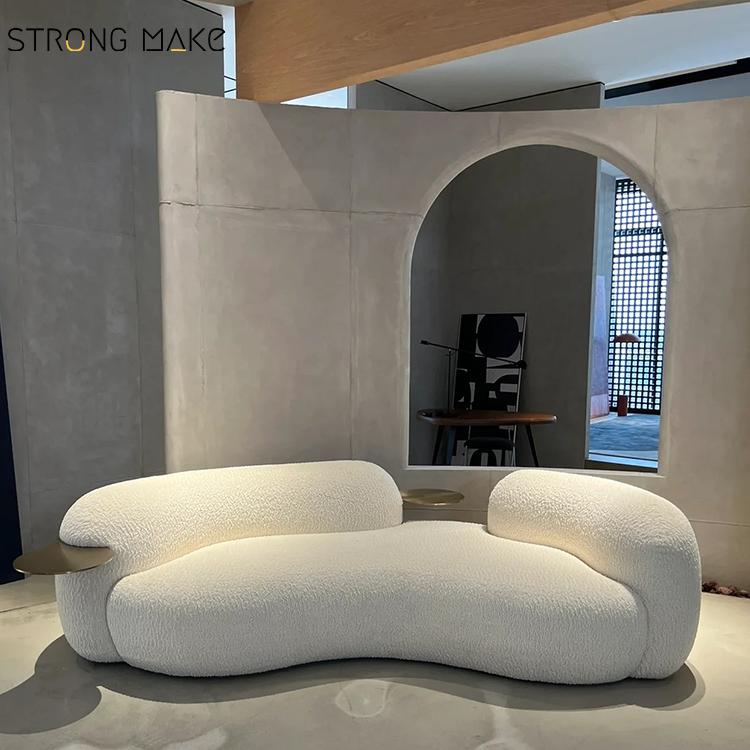 Italian Style Luxury Modern Home Furniture Canape De Salon Upholstery Tray Sofa Couch Curved Boucle Sofa For Living Room