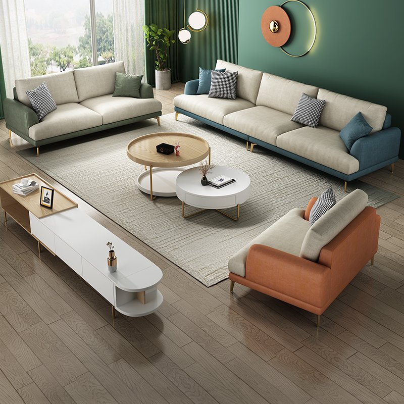 Italian luxury sectional leather sofa modern minimalist living room three or four people in-line L-shaped sofa