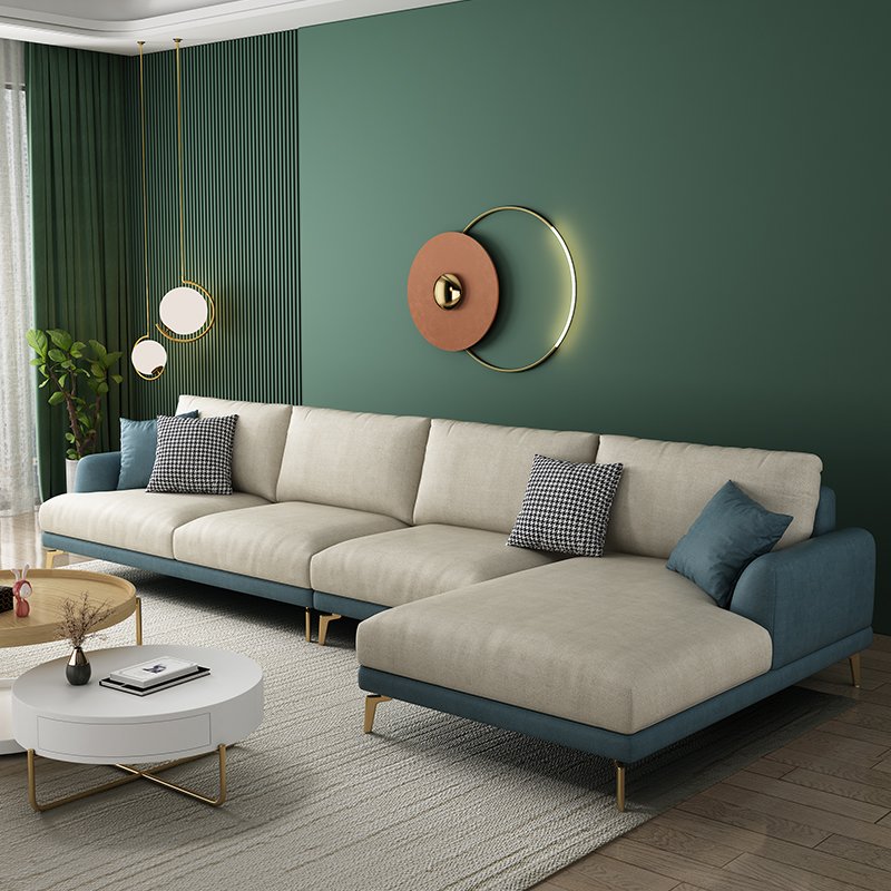 Italian luxury sectional leather sofa modern minimalist living room three or four people in-line L-shaped sofa