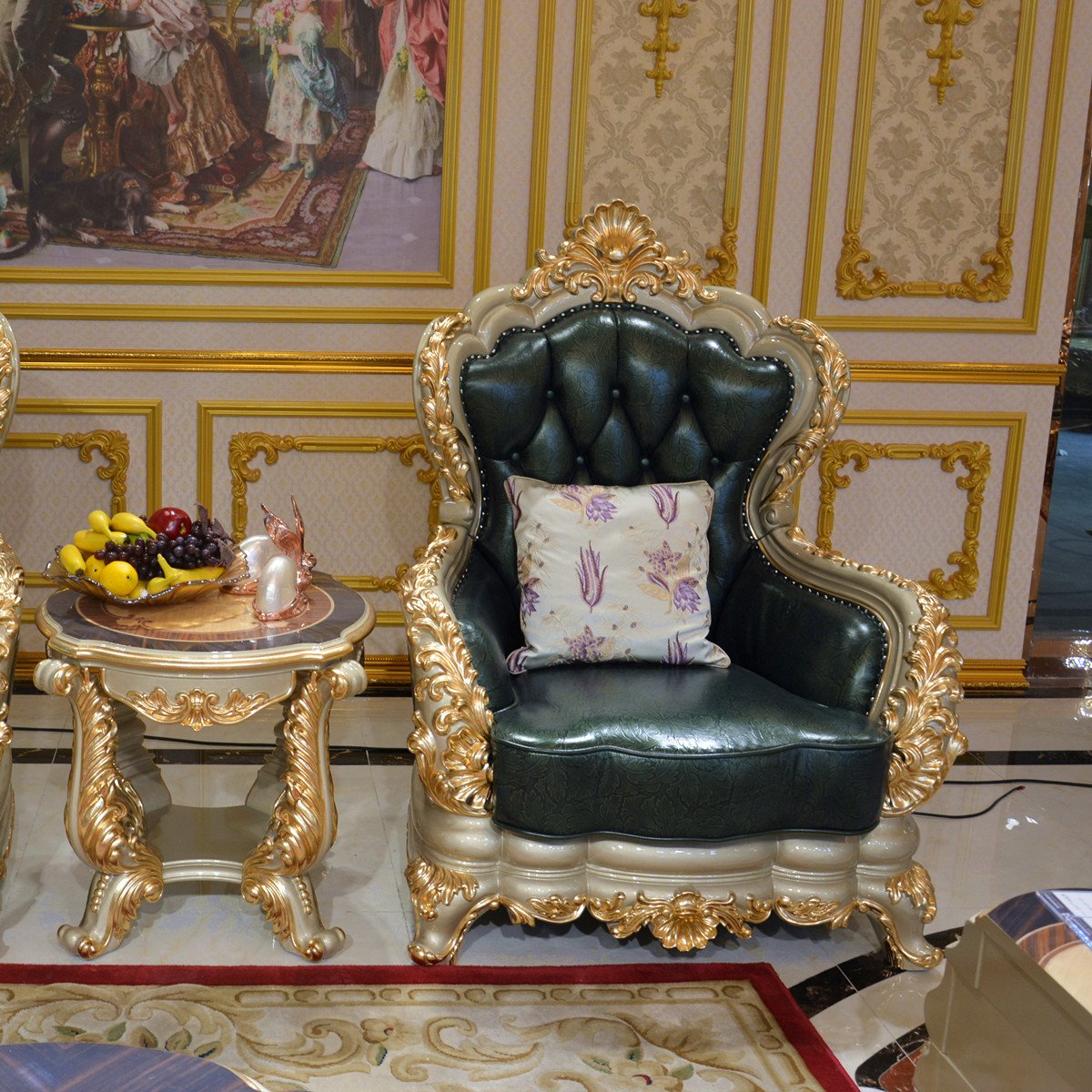 Golden Modern Antique European Royal Style Living Room Sofa Sets Champagne Luxury Wooden Sofa Set Furniture Sectional Sofa 888
