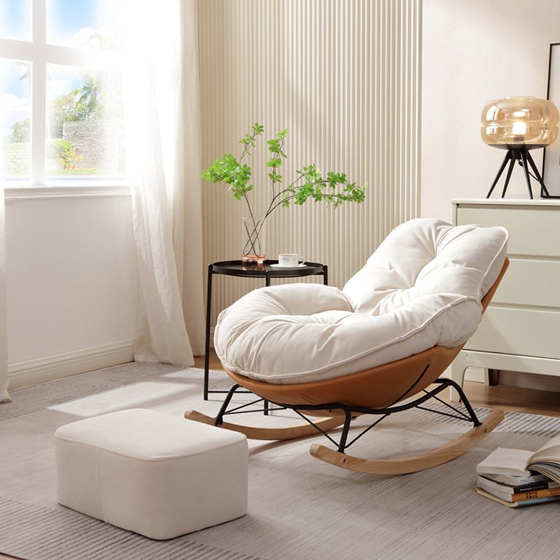 Modern Wooden Rocking Chair Bedroom Hotel School Hospital Apartment Gym Laundry Villa Workshop Dining Outdoor Bar Use Fabric