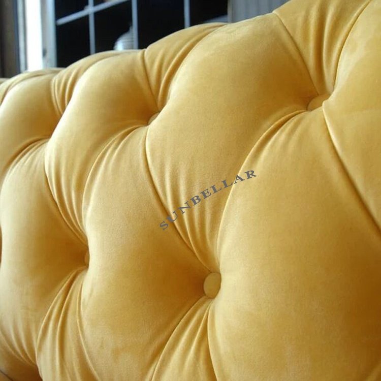 hotel furniture lobby sofa yellow velvet chesterfield curved luxury exclusive sofa yellow modern design living room sofa