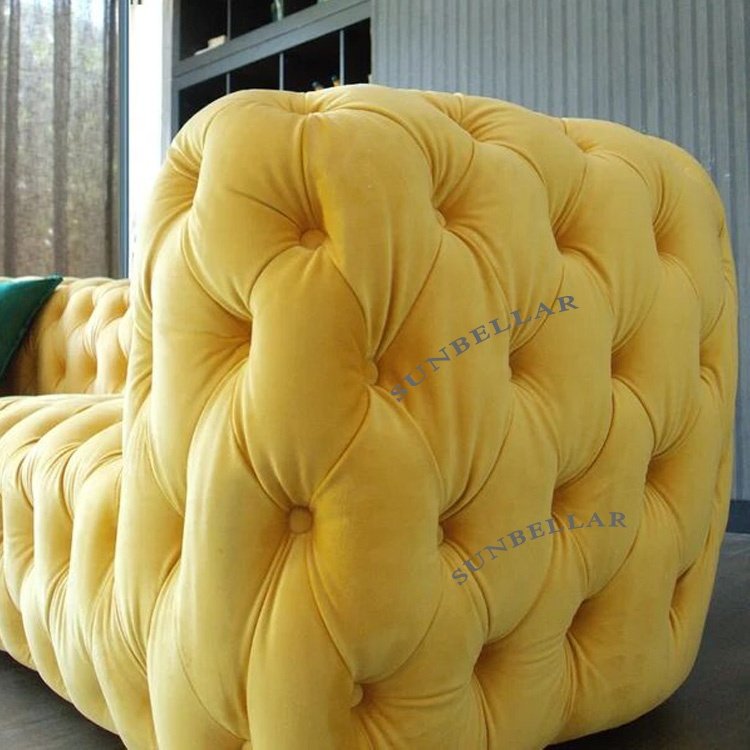 hotel furniture lobby sofa yellow velvet chesterfield curved luxury exclusive sofa yellow modern design living room sofa