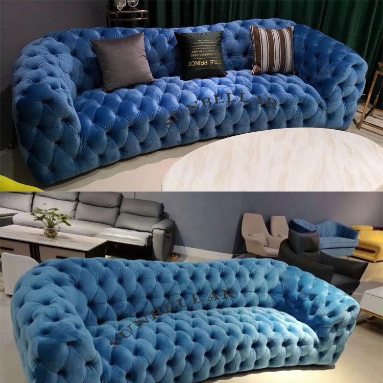 hotel furniture lobby sofa yellow velvet chesterfield curved luxury exclusive sofa yellow modern design living room sofa