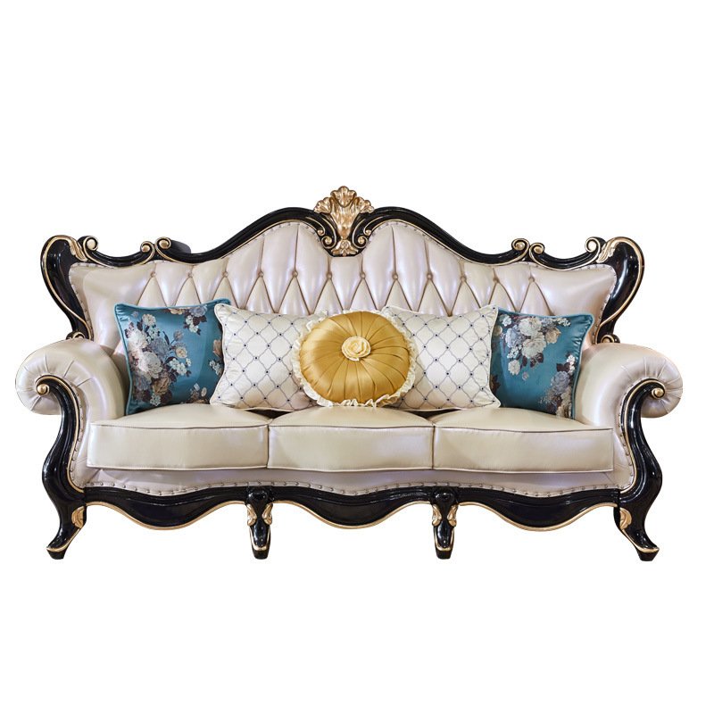 2023 New Design Luxury Antique Sofa Couch European Style Classic Genuine Leather Sofa Sets Living Room Furniture