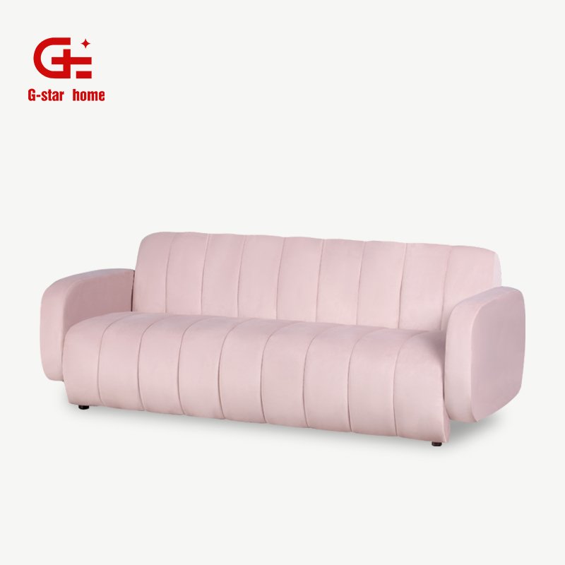 Modular Living Room Sofa Set Pink Velvet Home Office Three Seater Couch