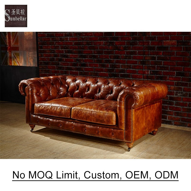 Bespoke vintage distressed brown leather couch classic antique deep buttoned leather chesterfield office sofa 2 seat love seat