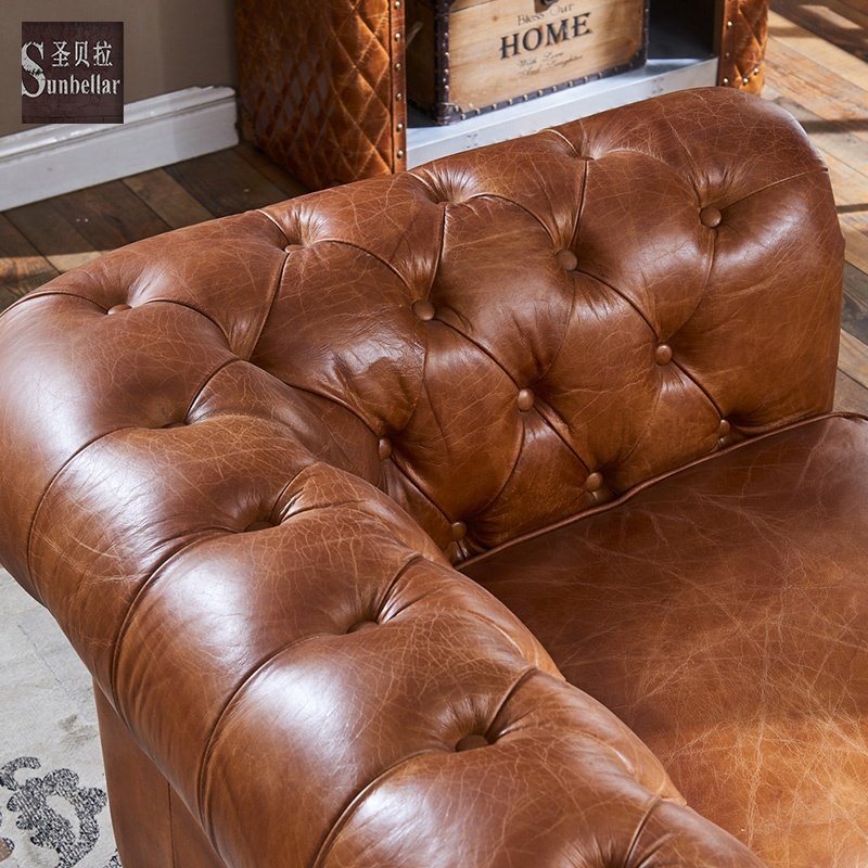 Bespoke vintage distressed brown leather couch classic antique deep buttoned leather chesterfield office sofa 2 seat love seat