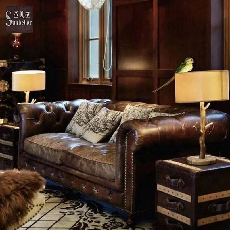 Bespoke vintage distressed brown leather couch classic antique deep buttoned leather chesterfield office sofa 2 seat love seat