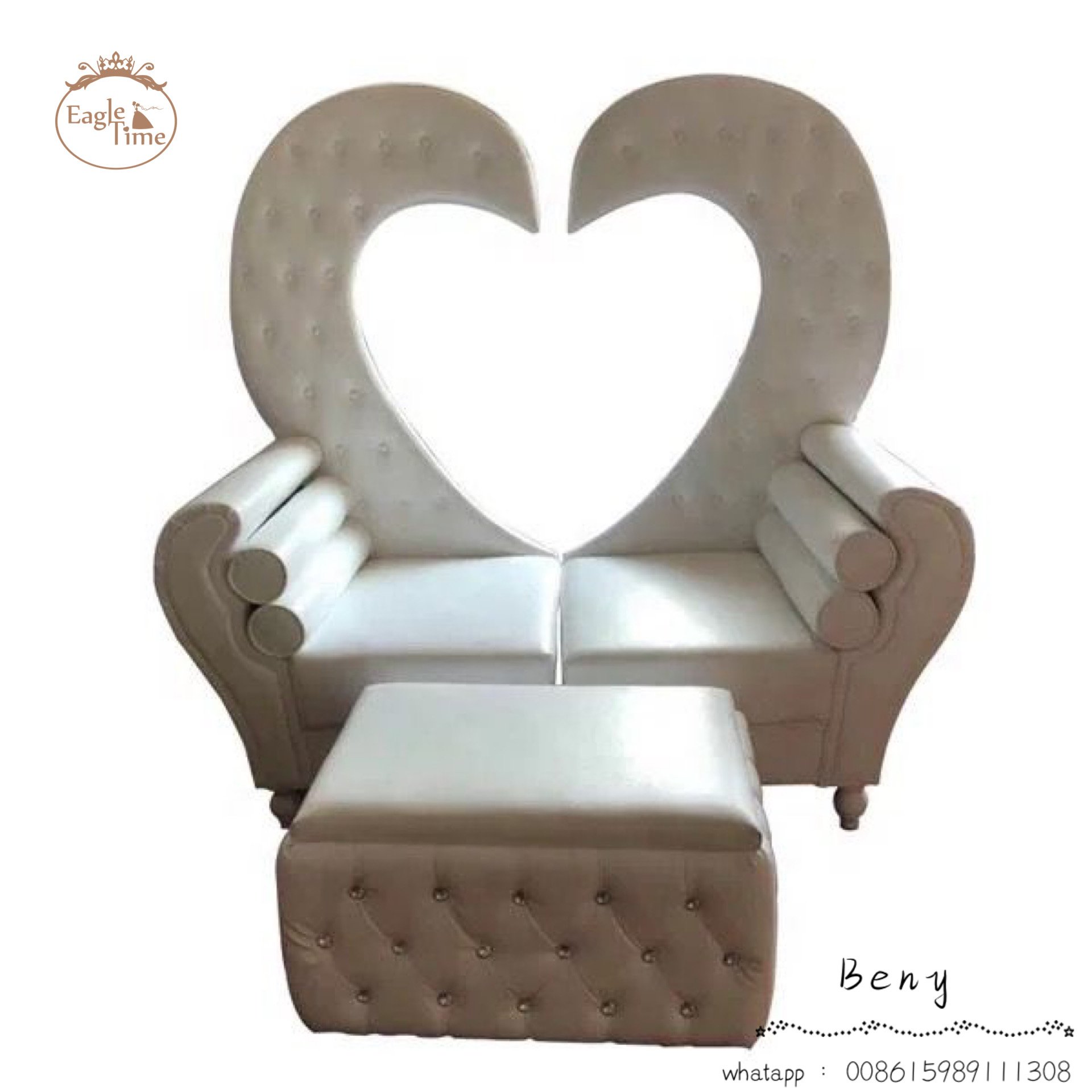 Royal luxury heart design bride and groom double heart shaped high back throne sofa chair