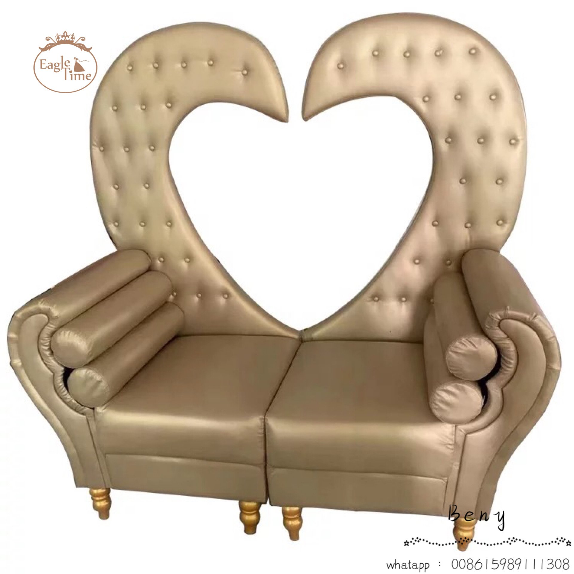 Royal luxury heart design bride and groom double heart shaped high back throne sofa chair